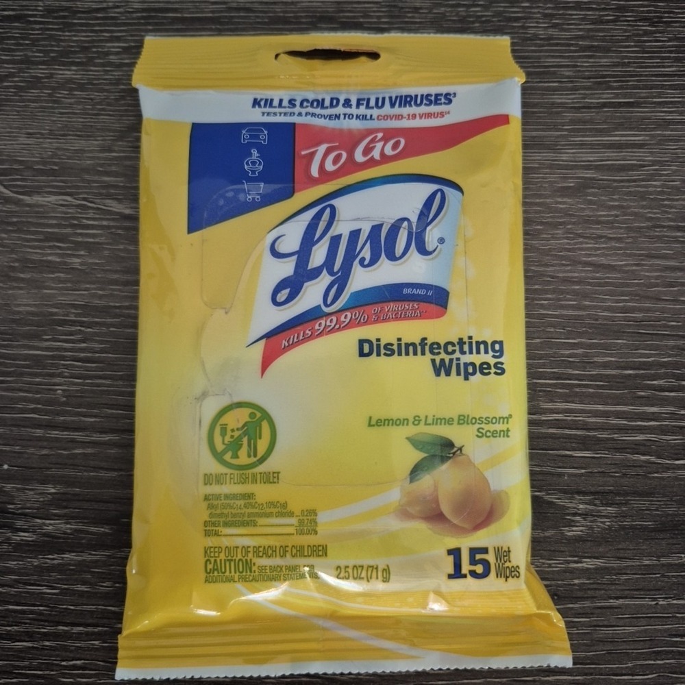 Lysol Disinfecting Wipes To-Go Pack, Lemon Lime Scent, 15 Count